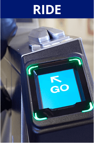 Ride. Image of turnstile payment acceptor indicating 'Go'